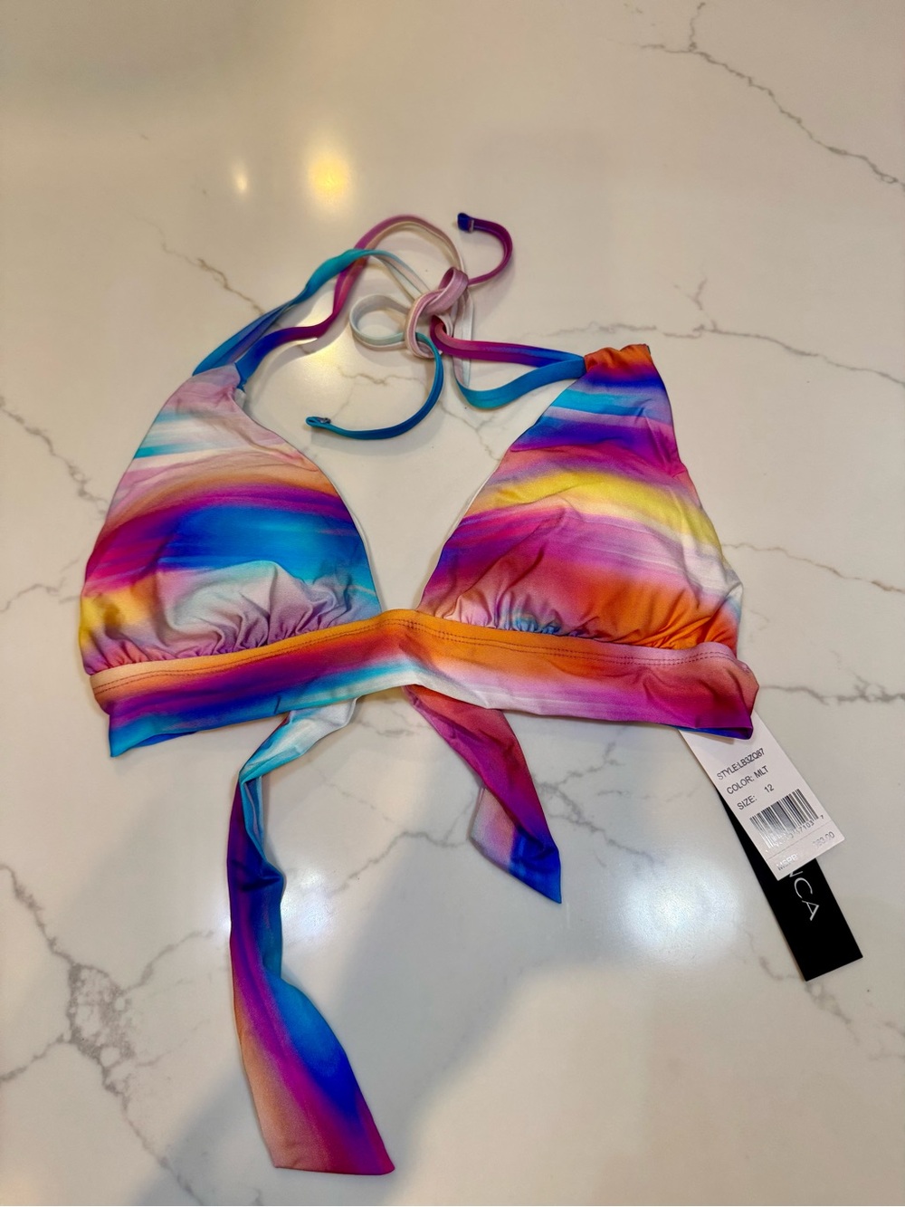 La Blanca Rainbow Stripe Halter Bikini Top - Pink, Blue, Yellow, Orange, Purple